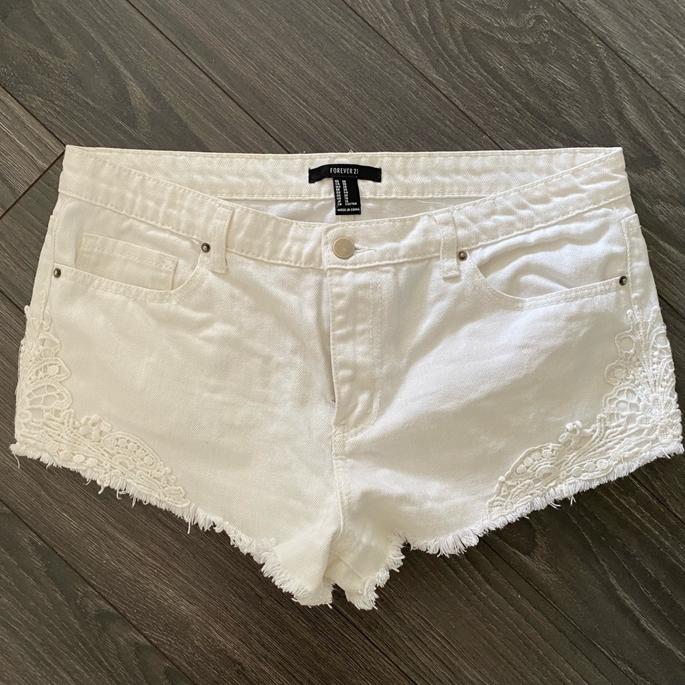 F21 - White subtle lace jean shorts